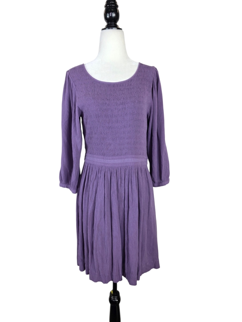 Ba&sh Neda Purple Smocked Waist Long Sleeve Dress